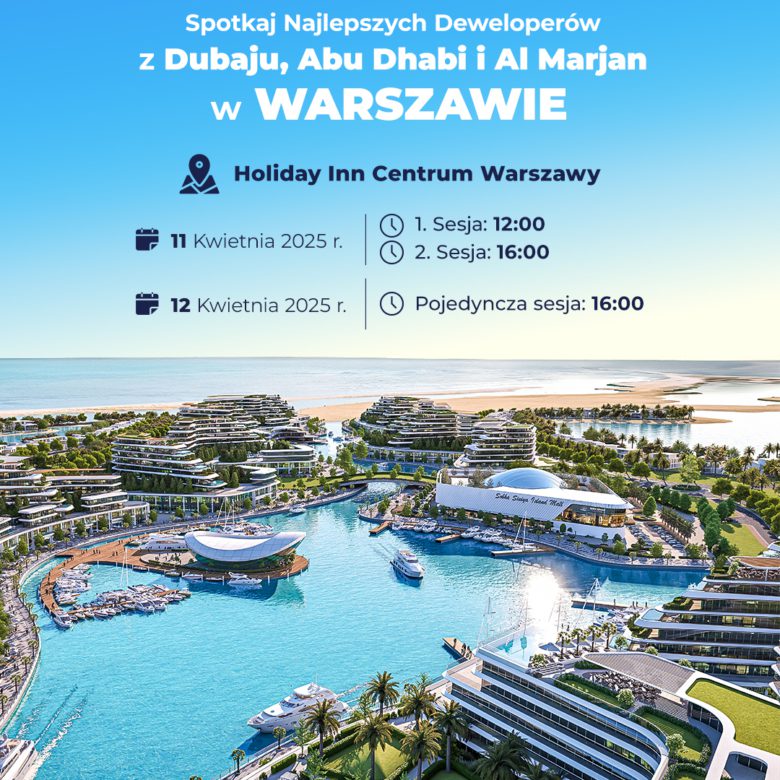 plakat przedstawiający wydarzenie z deweloperami w warszawie